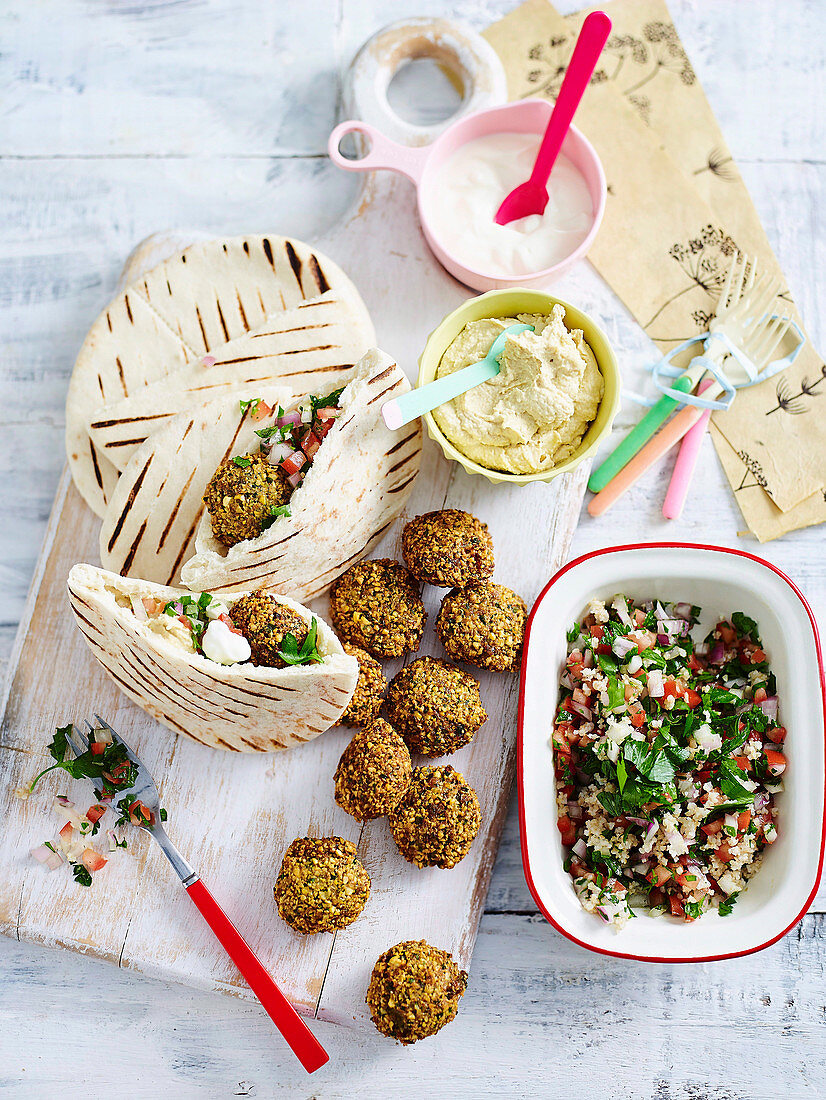 Falafel wraps with tabouleh