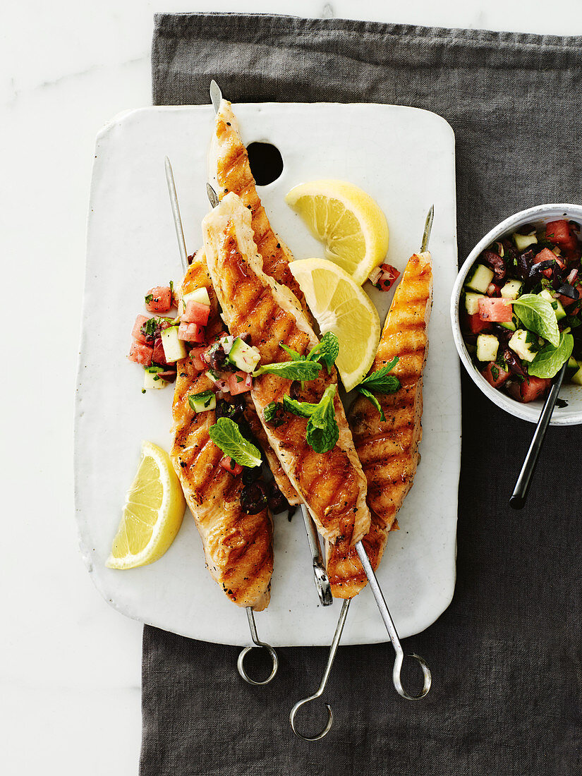 Apple cider vinegar salmon with watermelon salsa