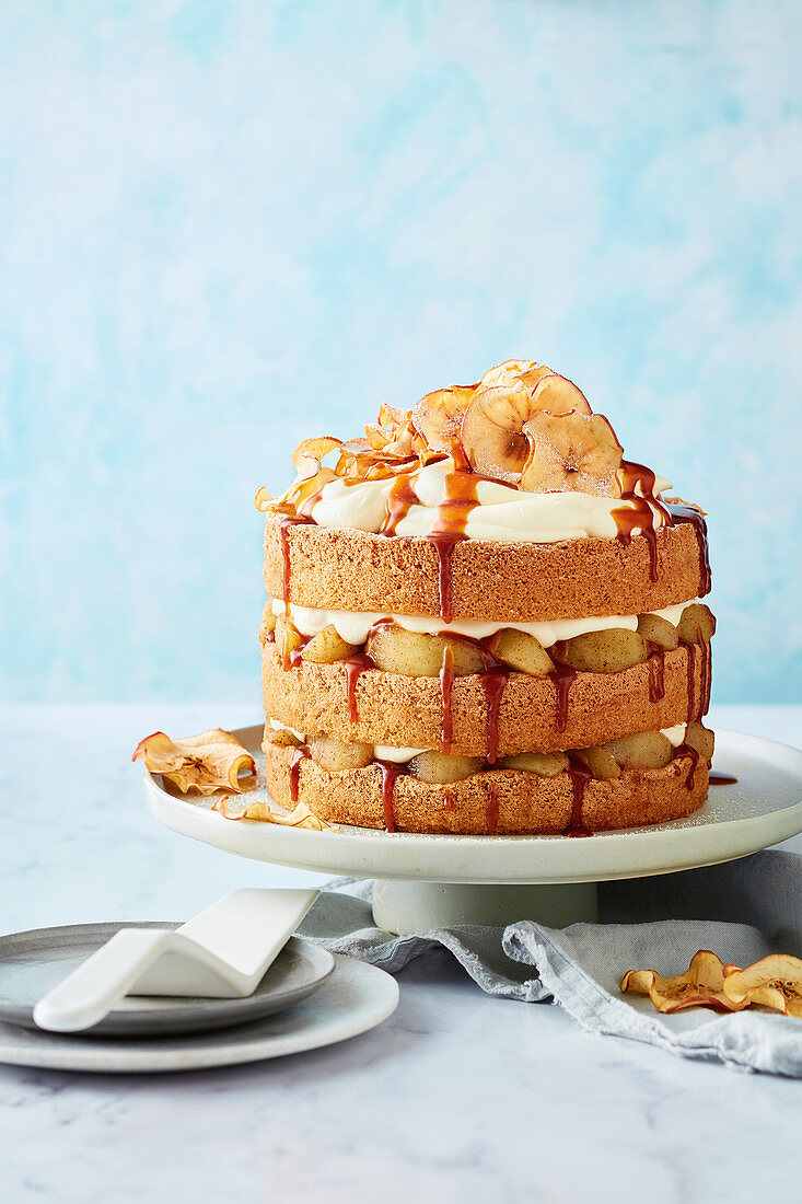 Toffee apple and cinnamon sponge cake