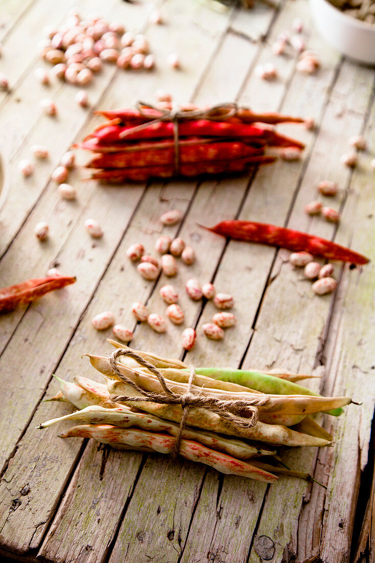 Freshly harvested beans on table