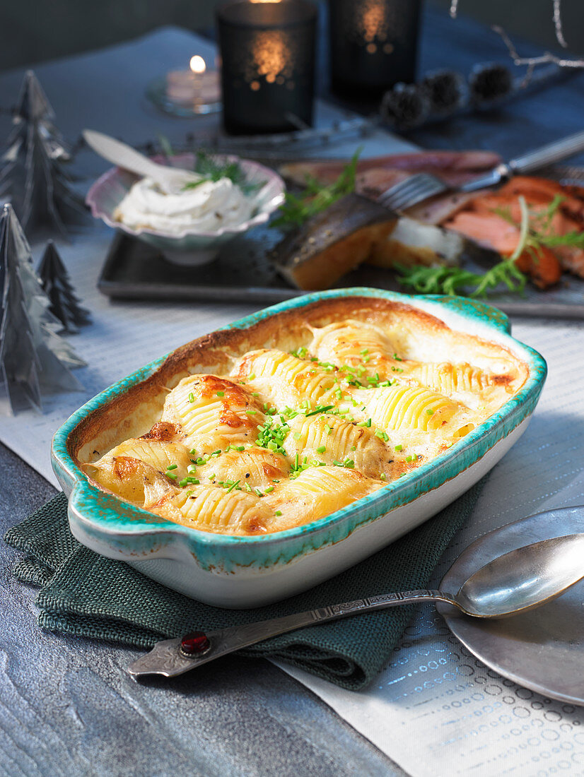 Fächerkartoffeln und Lachs zu Weihnachten