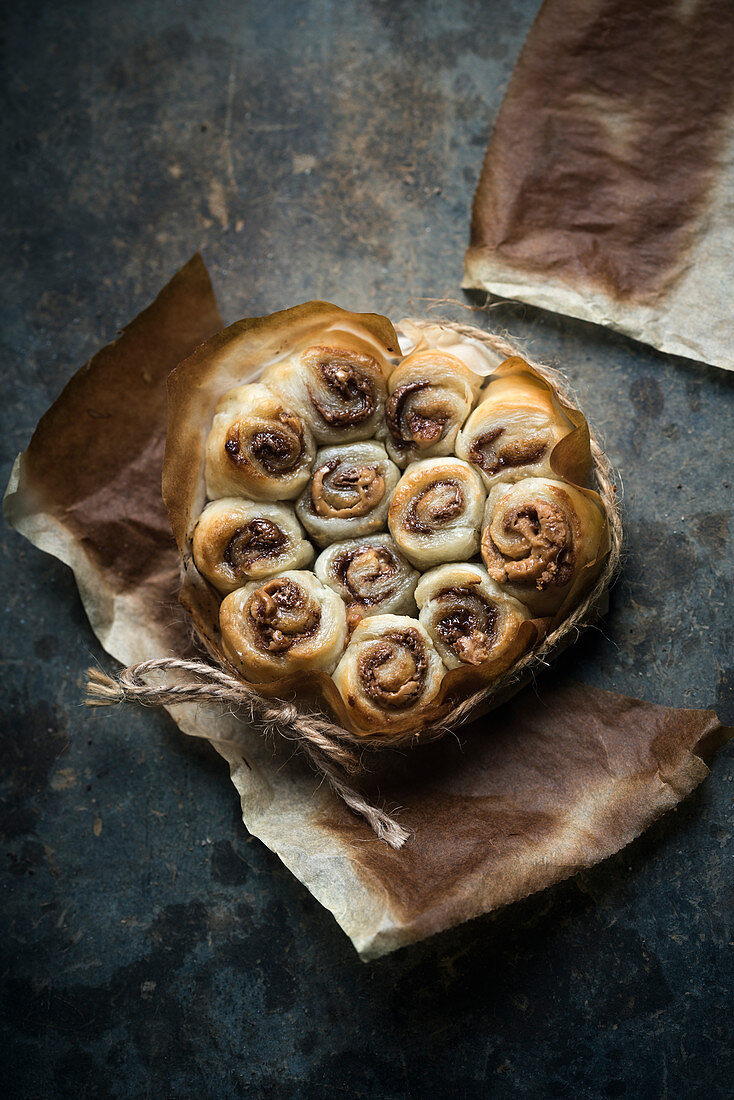 Vegan puff pastry filled with nougat and peanut butter