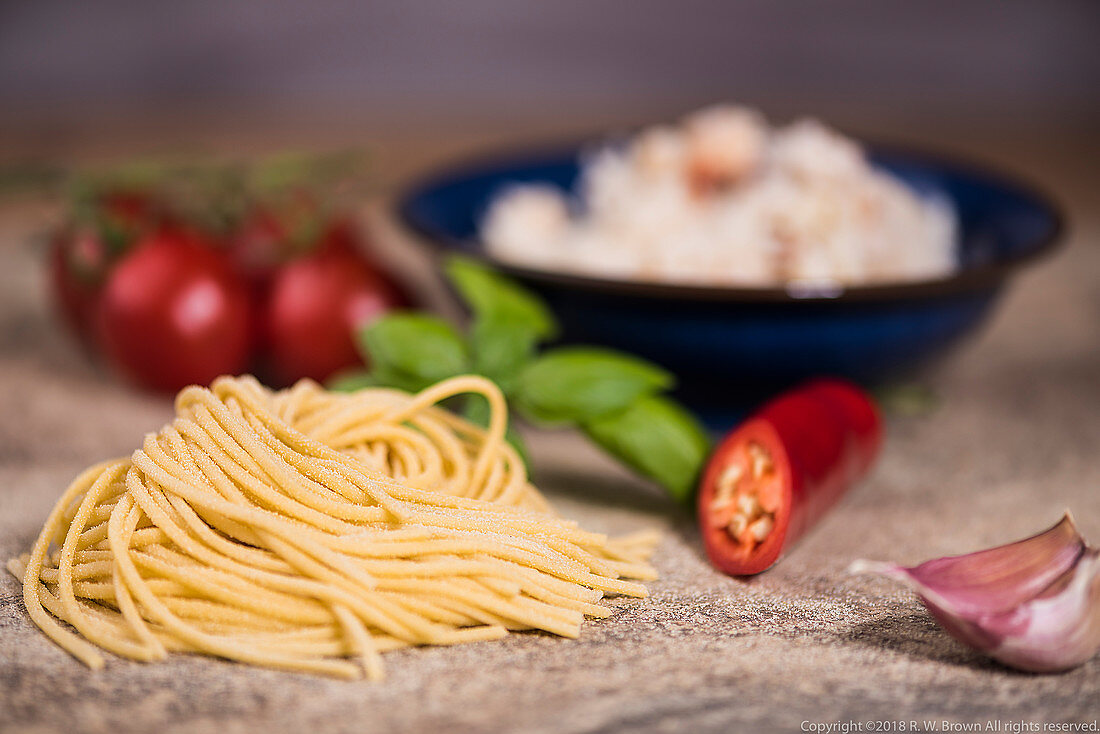 Zutaten für Spaghetti mit Chili und Krebs