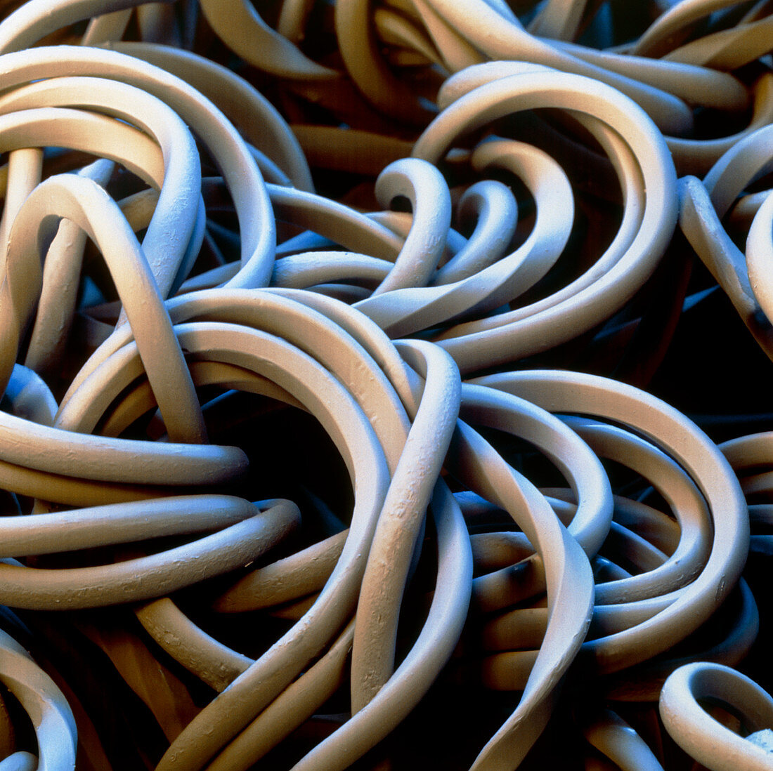 Coloured SEM of the weave of a nylon stocking