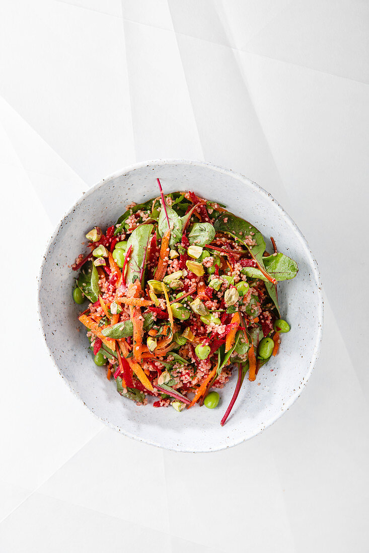 Wintry red and green tabouleh with beetroot