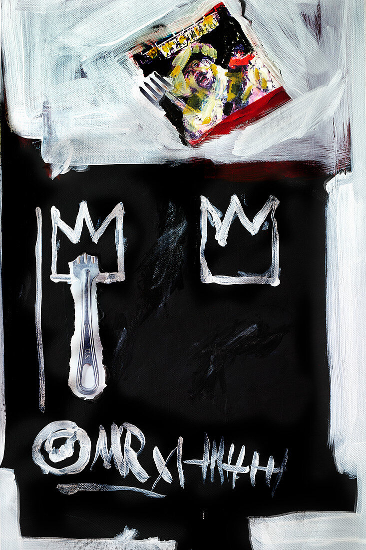 Food Art: Bild mit Gabel und Krone (Inspired by Jaen Michel Basquiat)