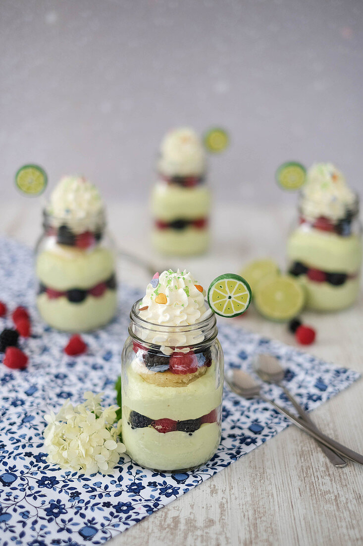 Lime cake in glass jars