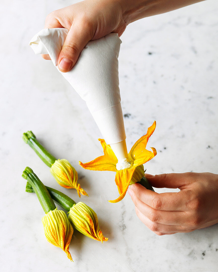 Lemon and ricotta filled zucchini flowers