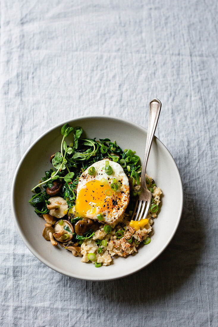 Savory Oats with Egg and Greens