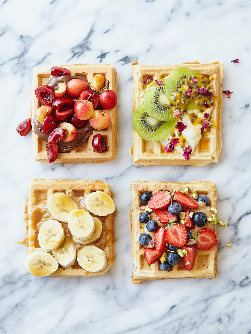 Sweet Belgian Waffles with Fruit toppings