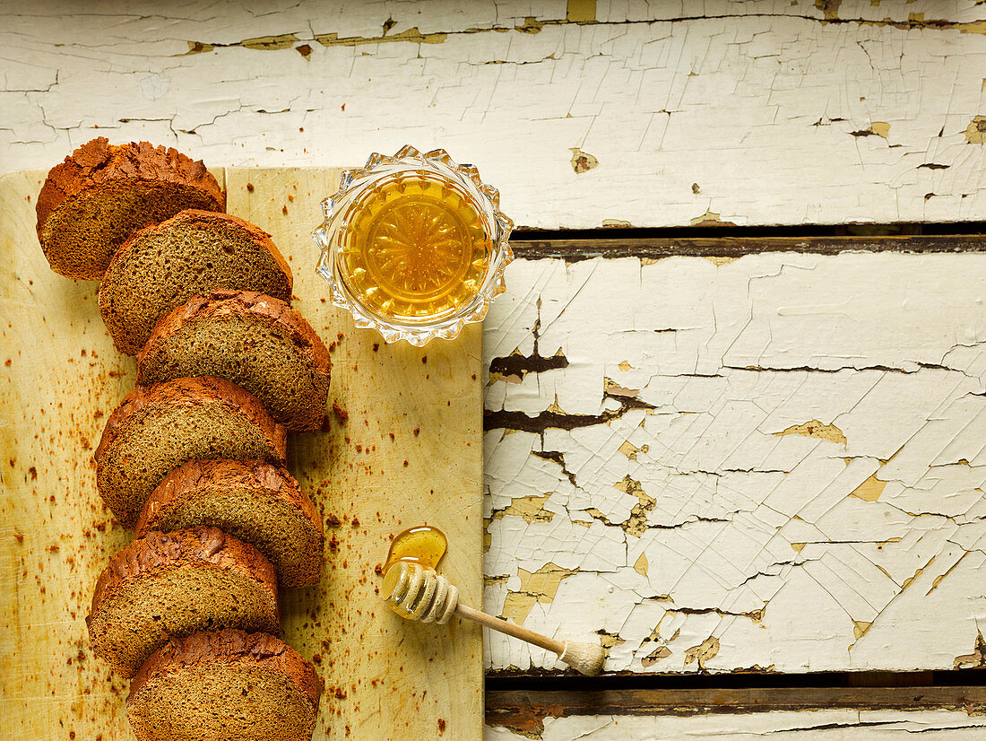Spiced bread with honey, sliced