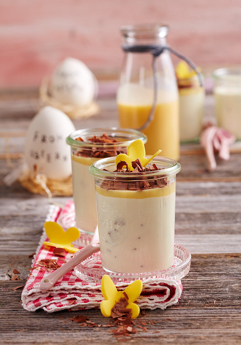 Ricotta and egg liqueur cream in glasses as an Easter dessert