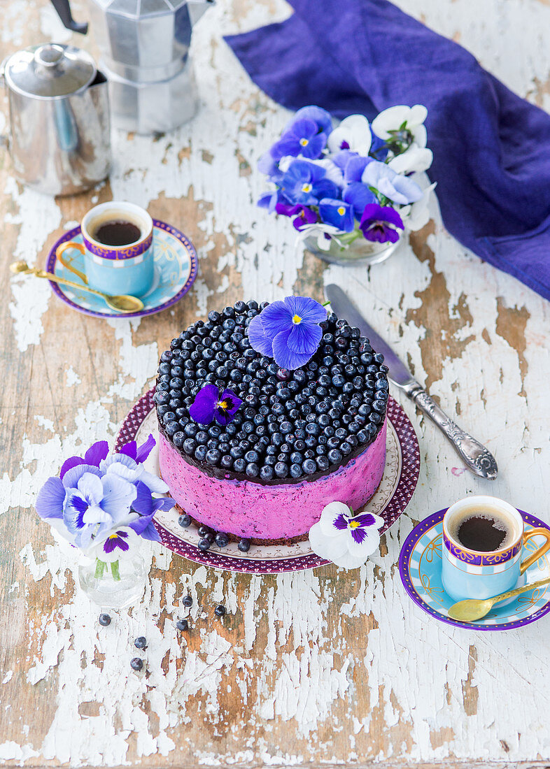A festive blueberry cheesecake
