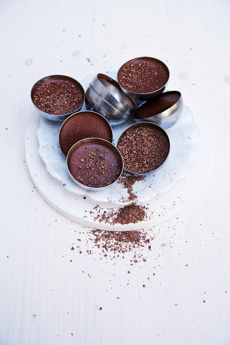 Chocolate pudding in semi-spherical moulds