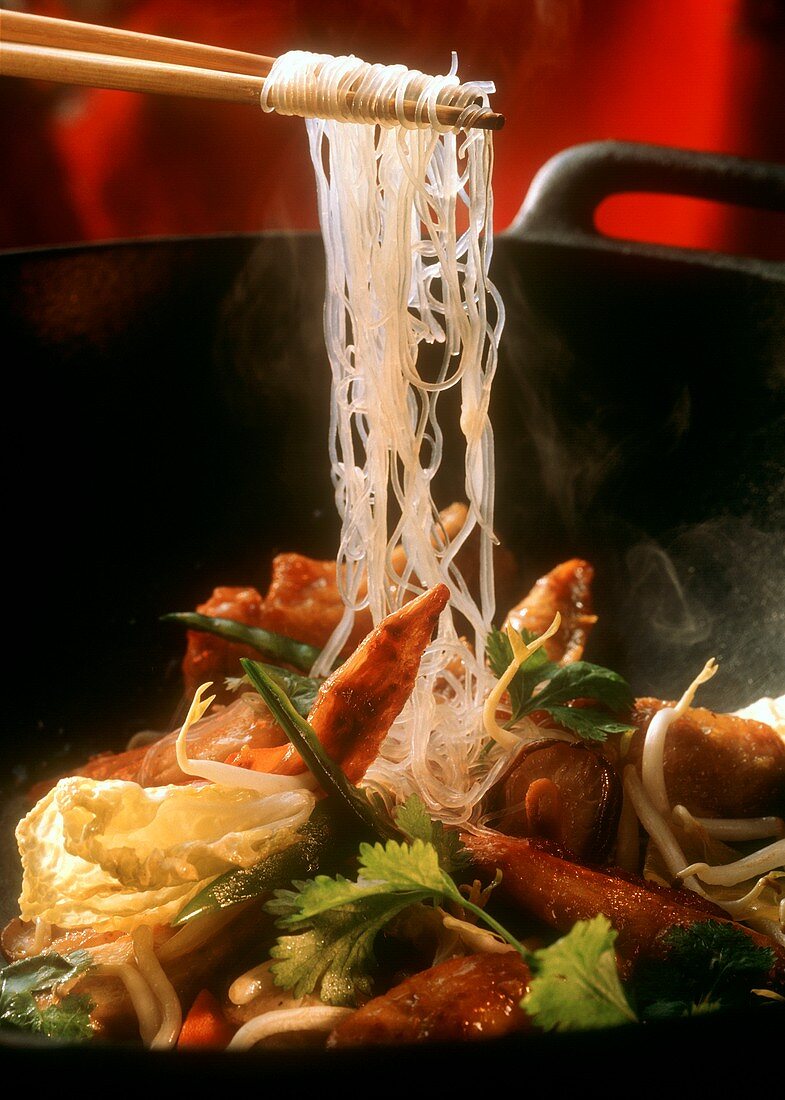 Duck Wok Dish with Vegetables and Cellophane Noodles