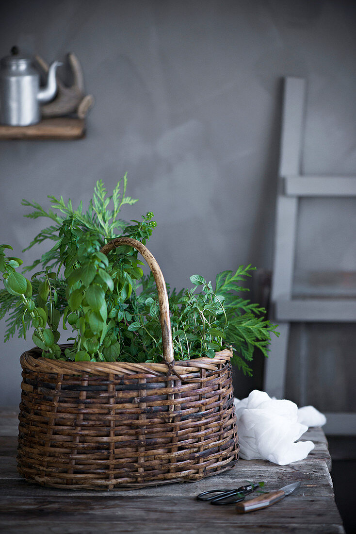 Basket with greenery