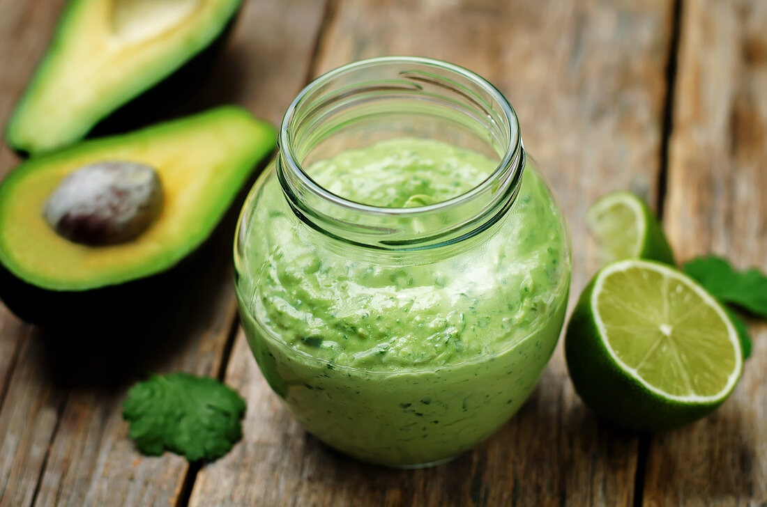 Greek yogurt and avocado dressing with cilantro and lime