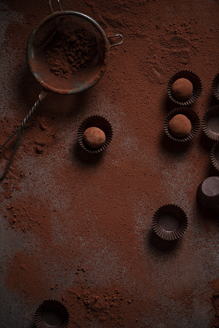 Schokoladen-Orangen-Trüffelpralinen mit Kakaopulver