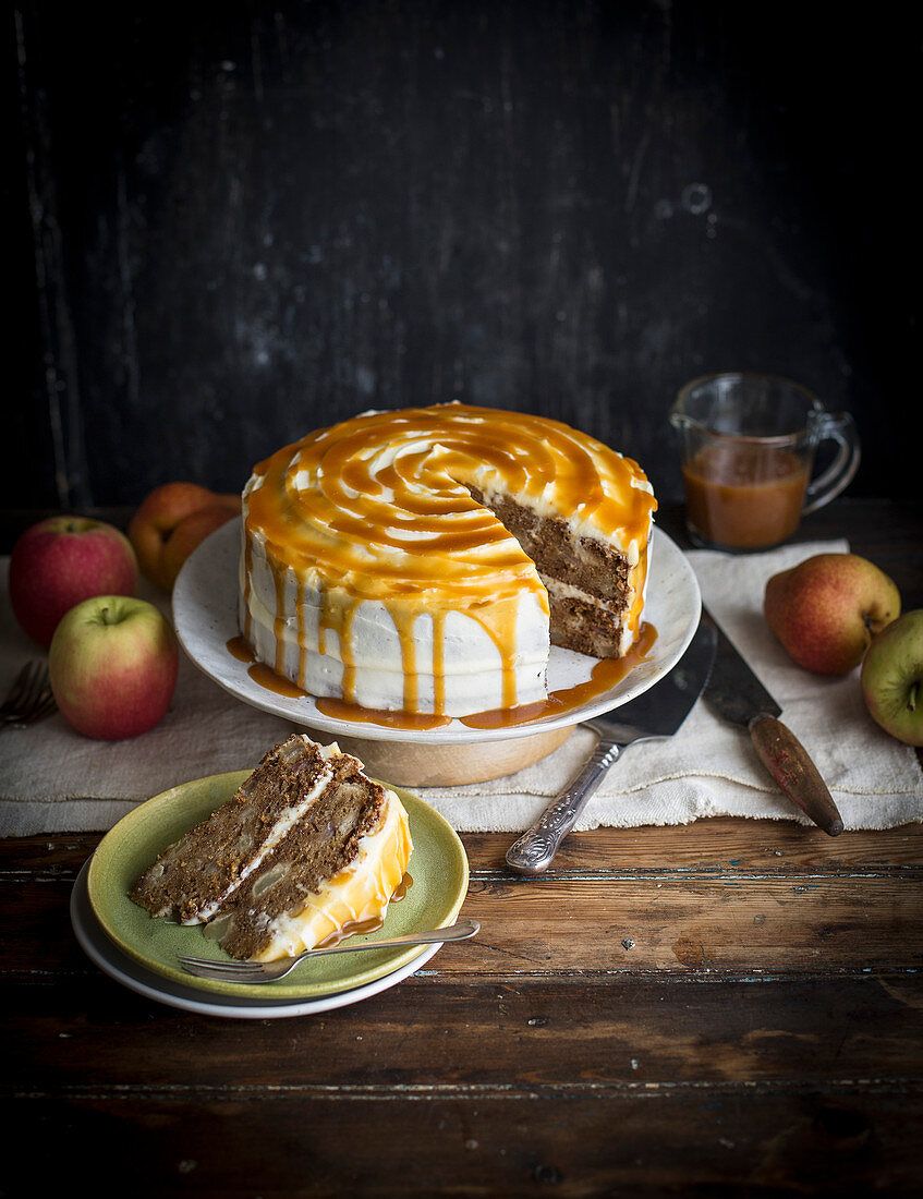Apple cake with caramel frosting