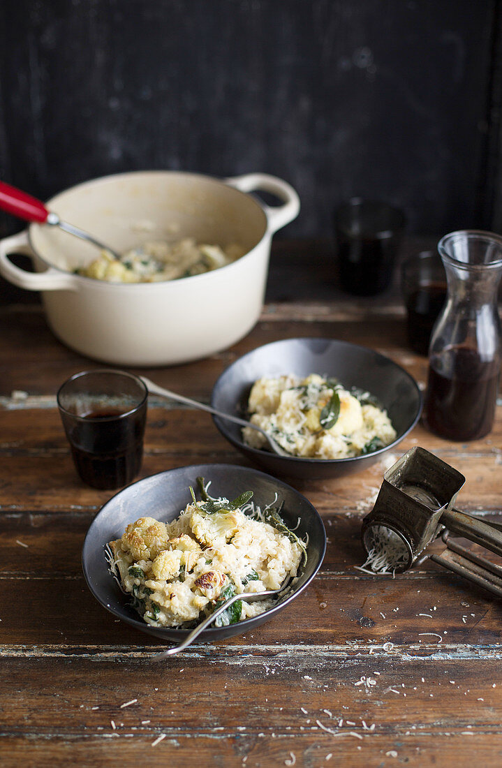 Cauliflower risotto with sage and grated cheese