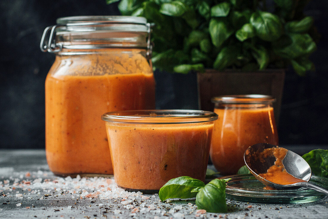 Preserved tomato and basil soup