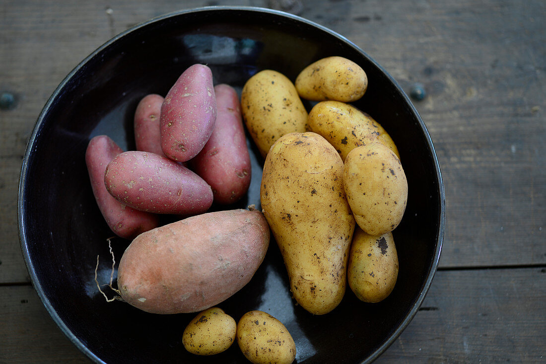 Various different potatoes on a plate