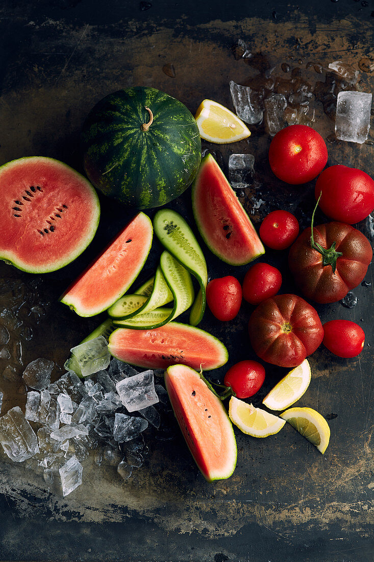 Ingredients for gazpacho (seen from above)