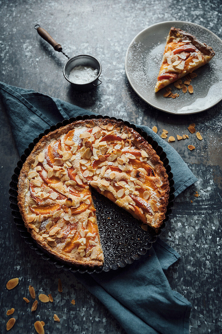 Rustic apricot tart made with fresh apricots and frangipane