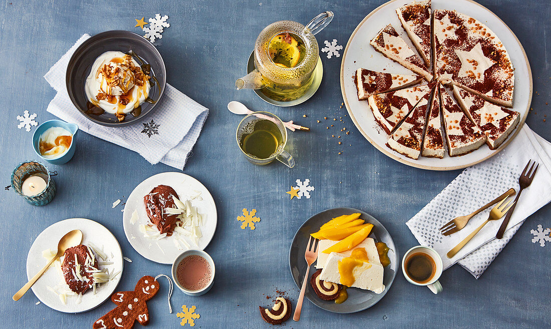 Four different Christmas desserts with spices, honey and nuts