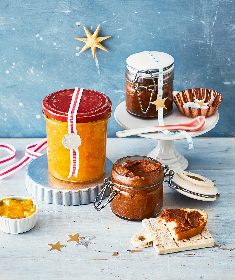 Orange marmalade and speculoos spread for gifting at Christmas