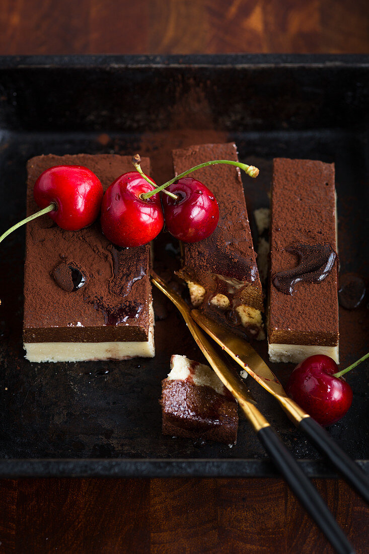 Nougat slices garnished with cherries