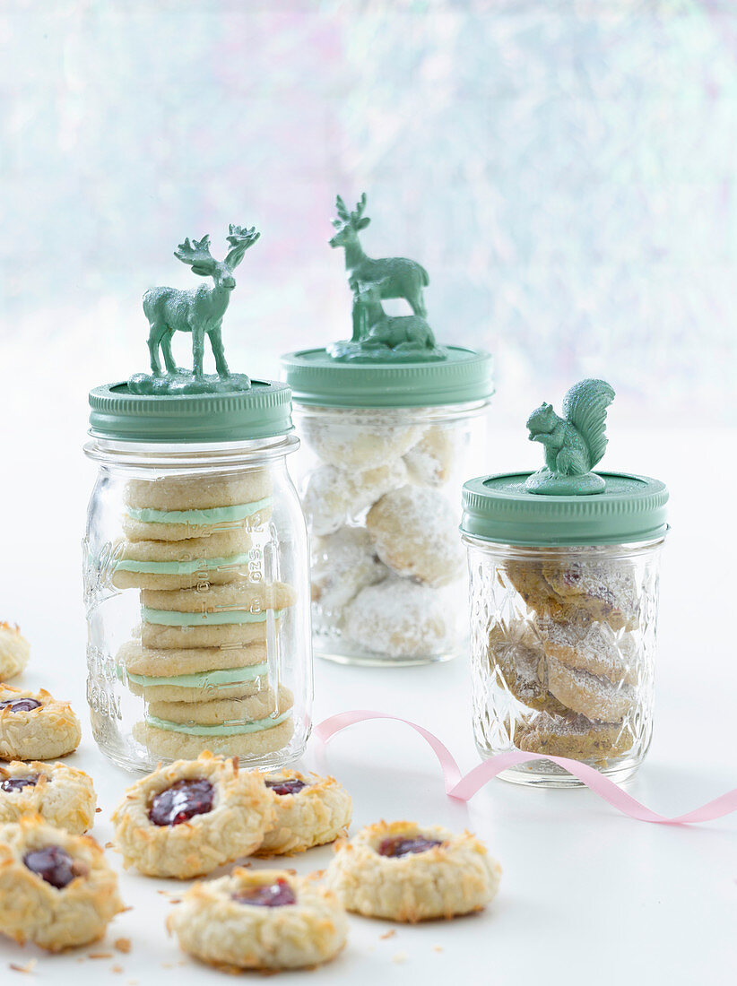 Christmas cookies in decorative jars