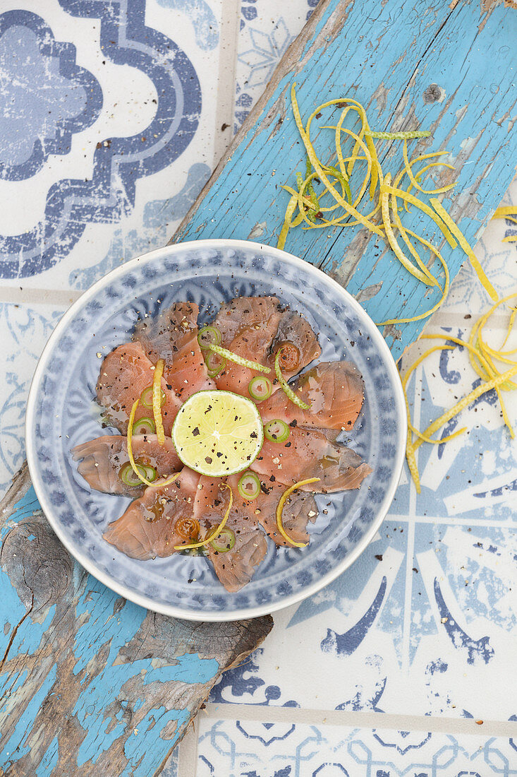 Bavaria meets Italy – salmon trout carpaccio with Aperol vinaigrette