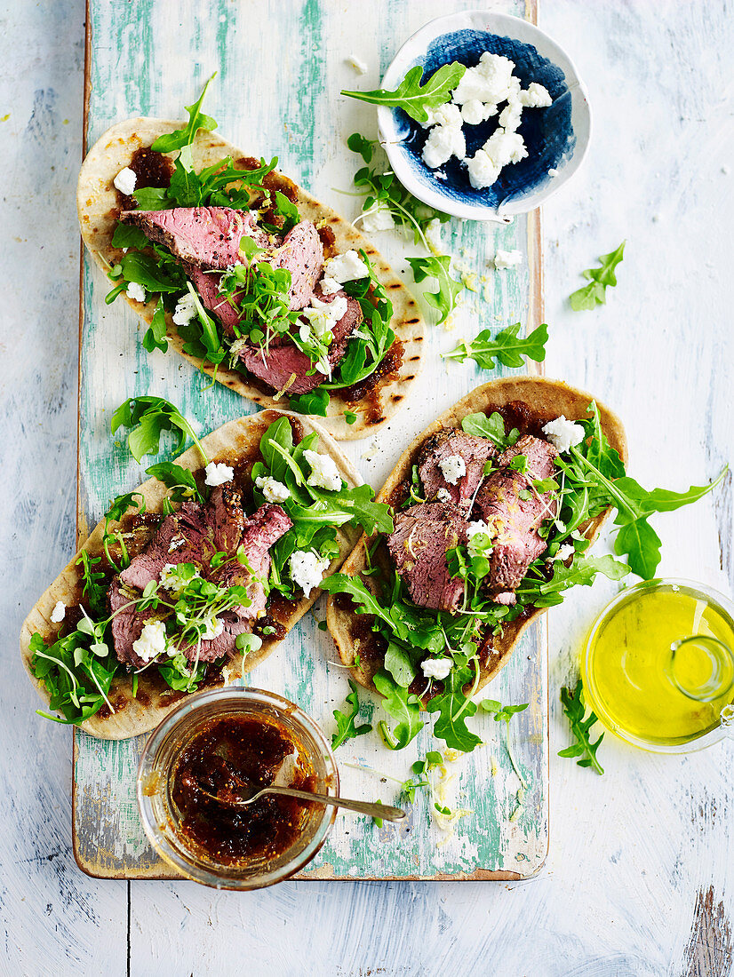 Goat's Cheese and Fig Jam Roast Beef on Flat Bread
