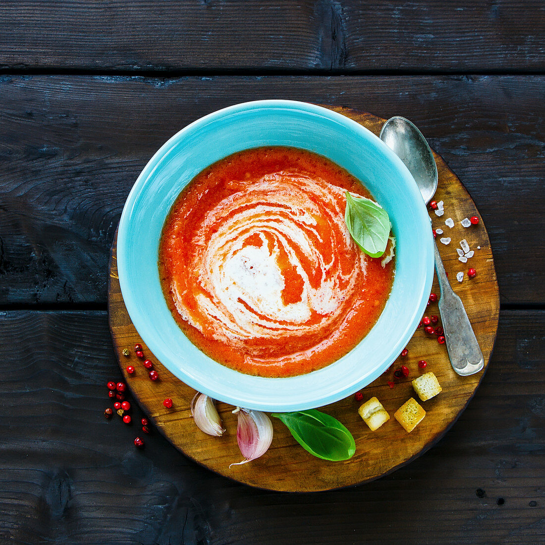 Gazpacho Tomato summer cream soup in bowl