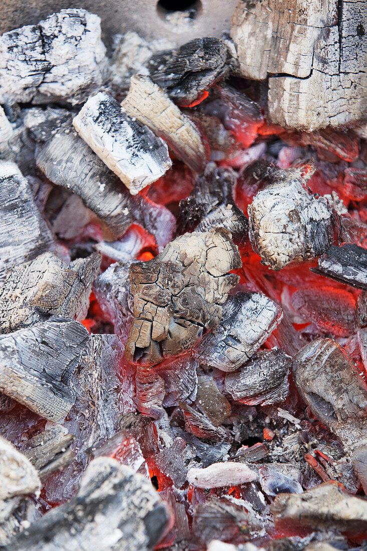 Glowing barbecue coals (seen from above)