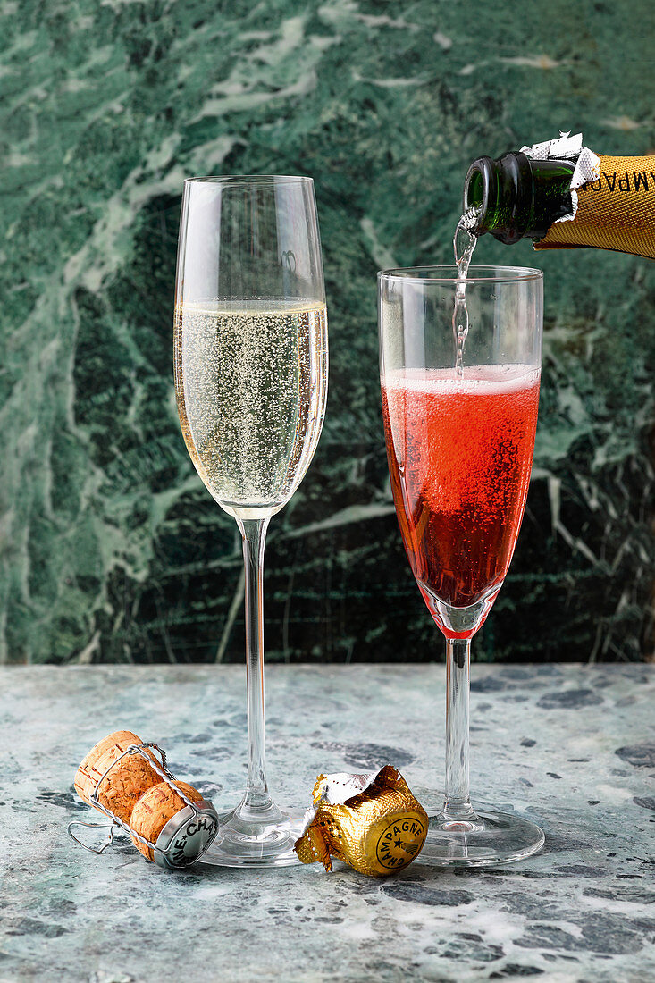 Kir Royal and Champagne in glasses