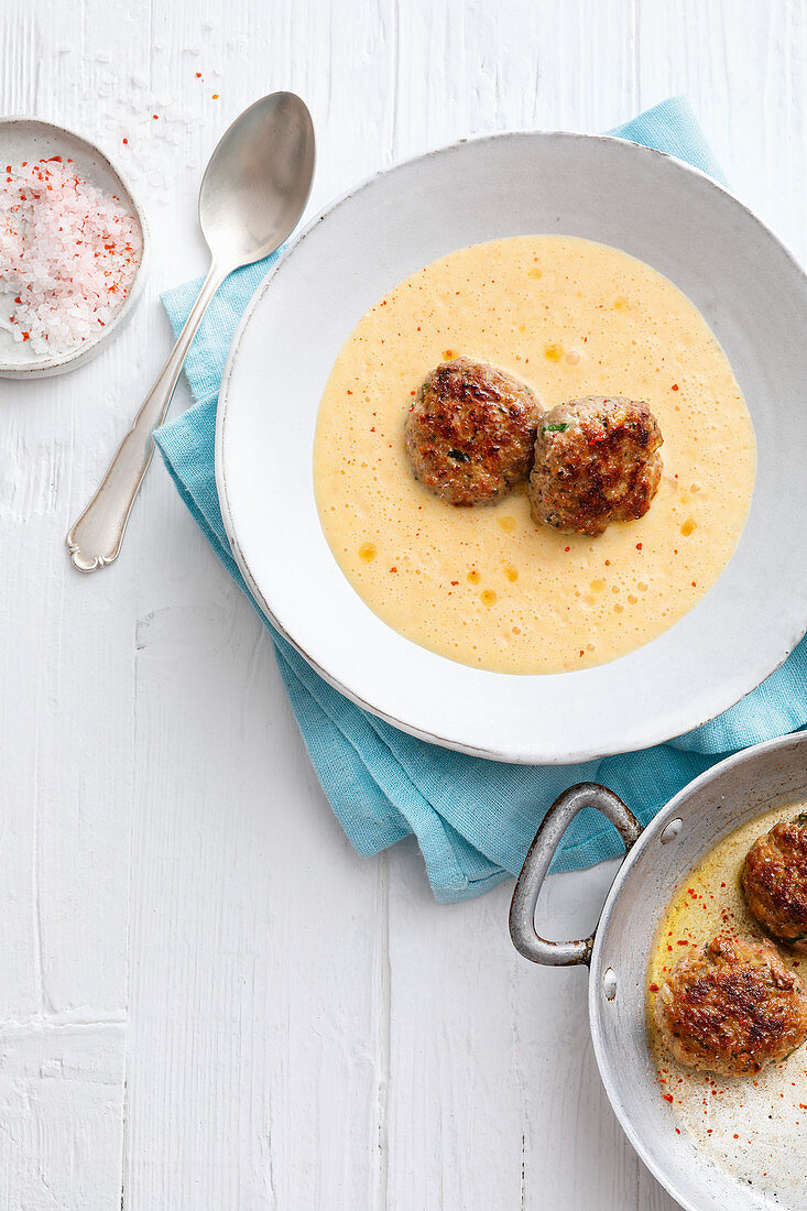 Bavarian potato soup with meat balls