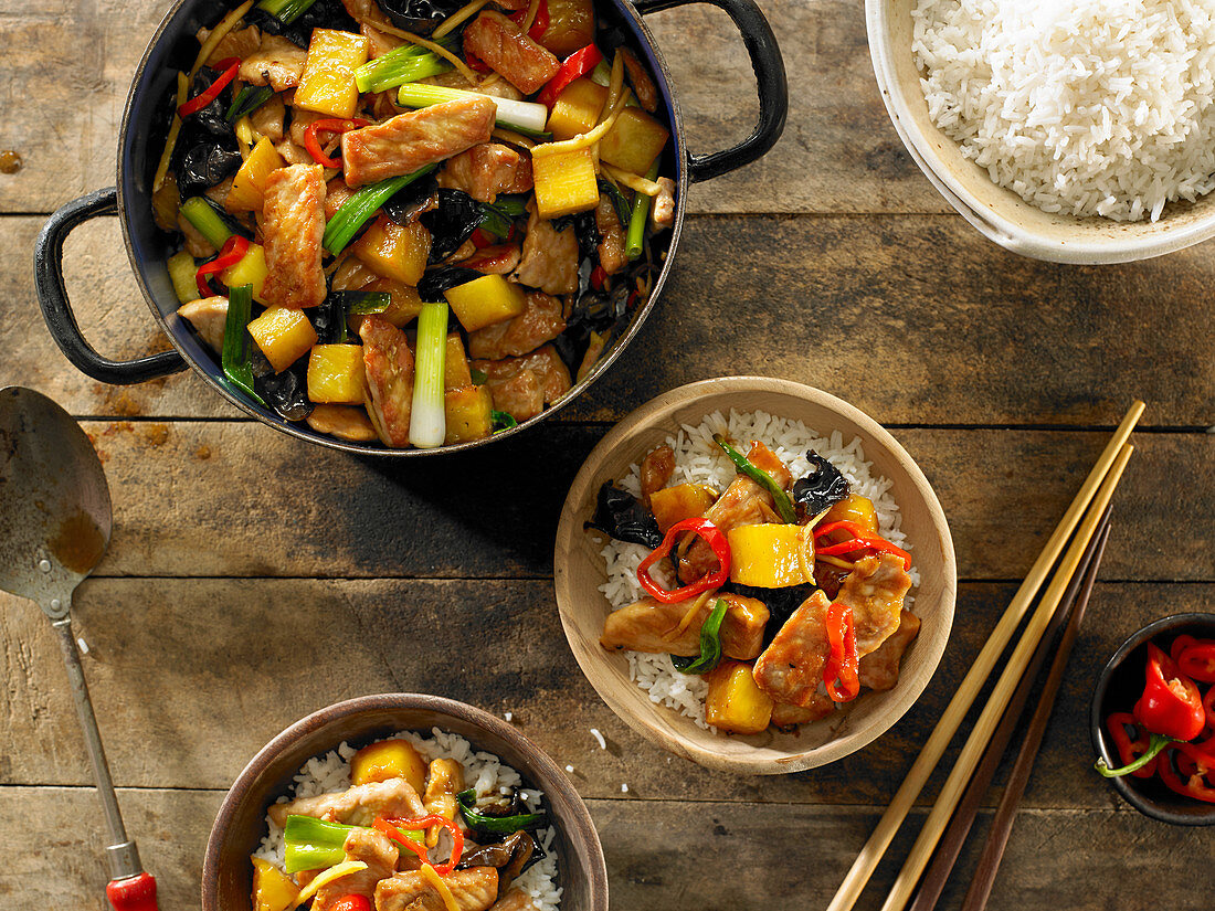 Stir-Fried Pork and Pineapple over White Rice