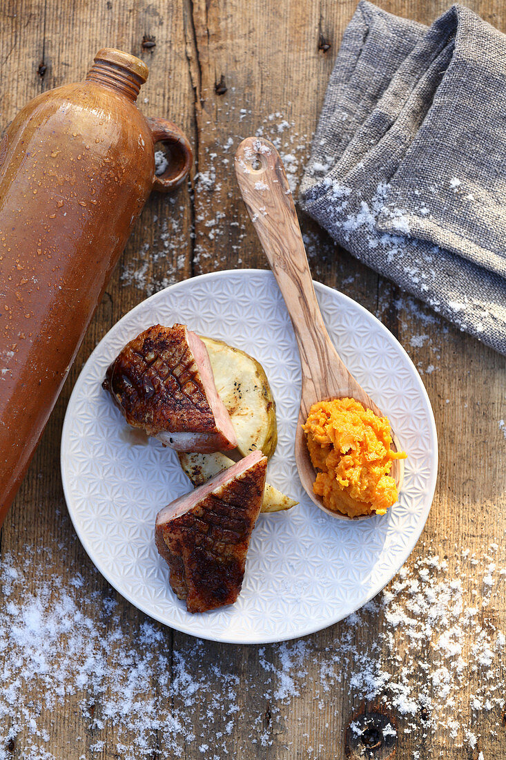 Gegrillte Entenbrust mit Süßkartoffelcreme