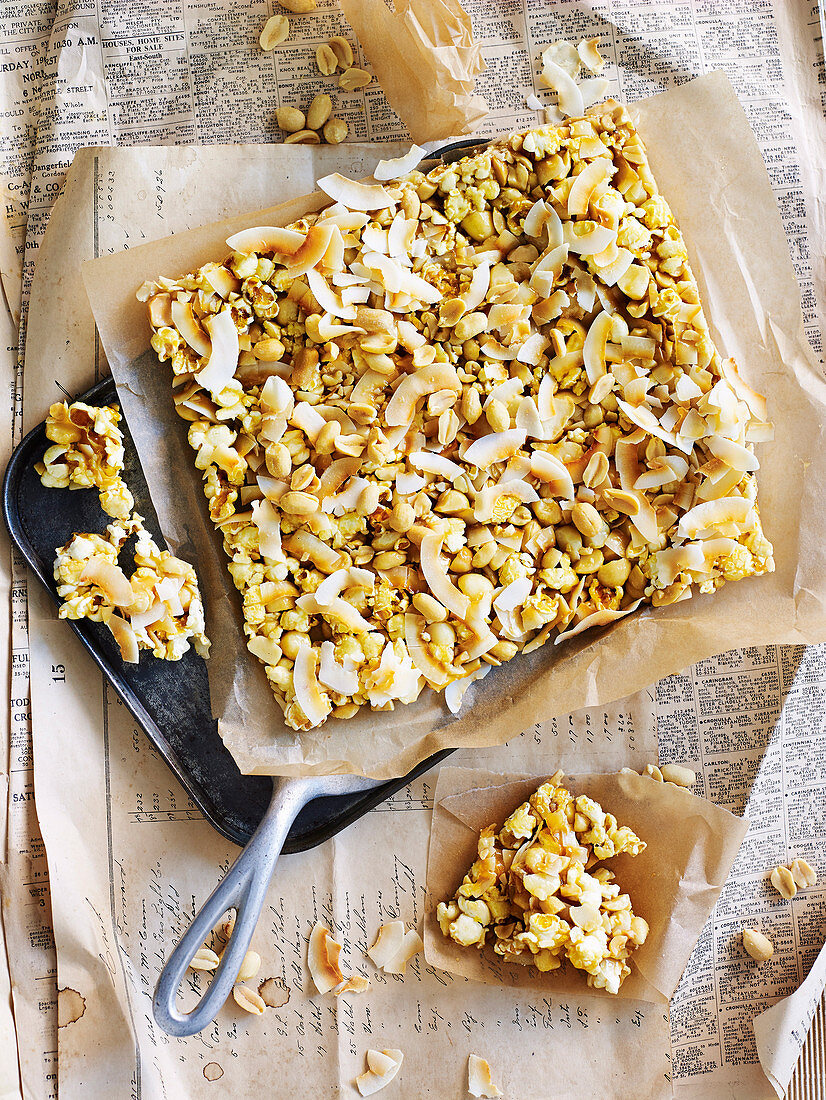 Salted Popcorn and Nut Slice