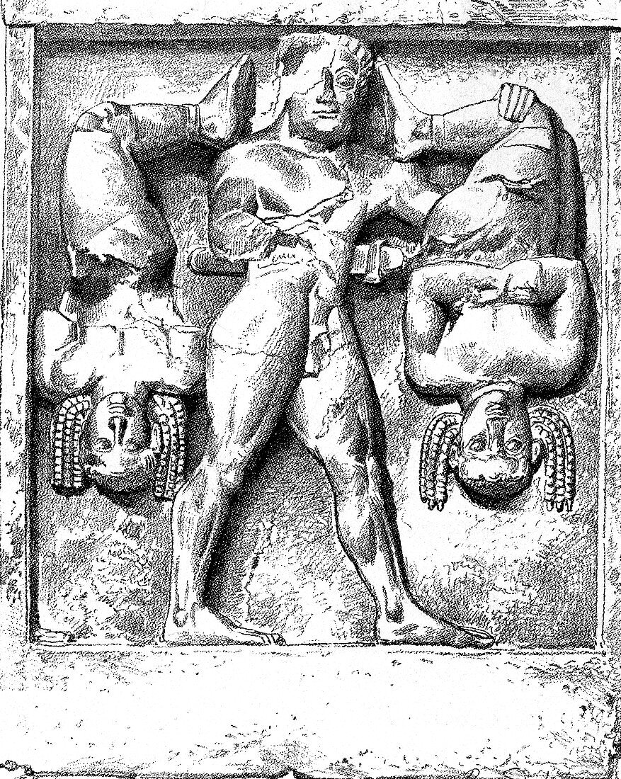 Hercules and the Cercopes, 5th century BC sculpture