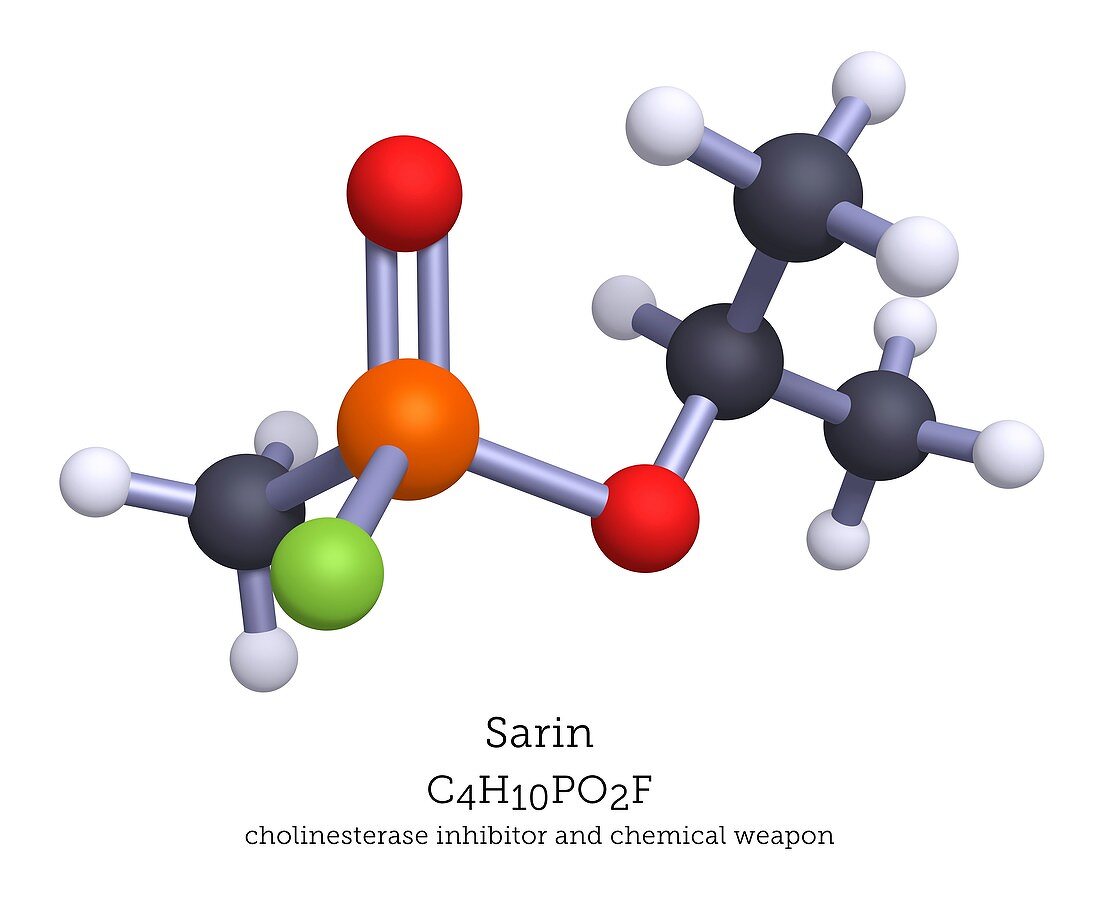 Sarin nerve agent, molecular model