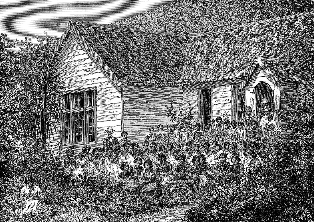 Maori school in New Zealand, 19th century