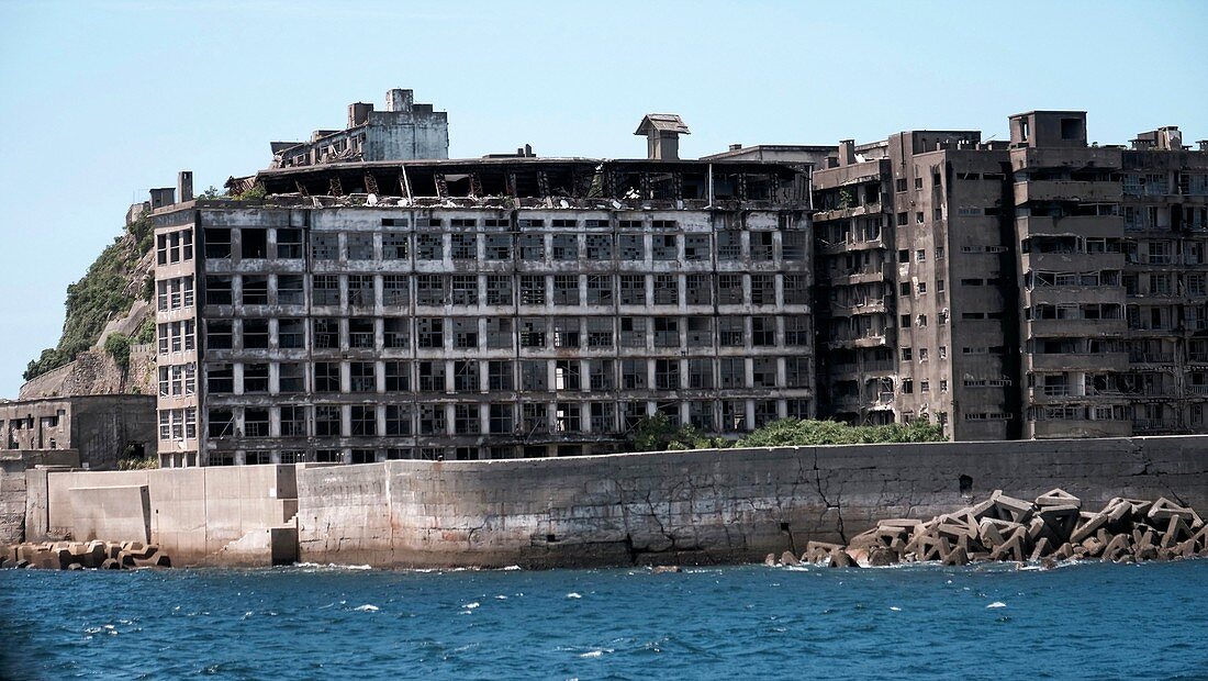 Ruined buildings on Hashima Island, Japan