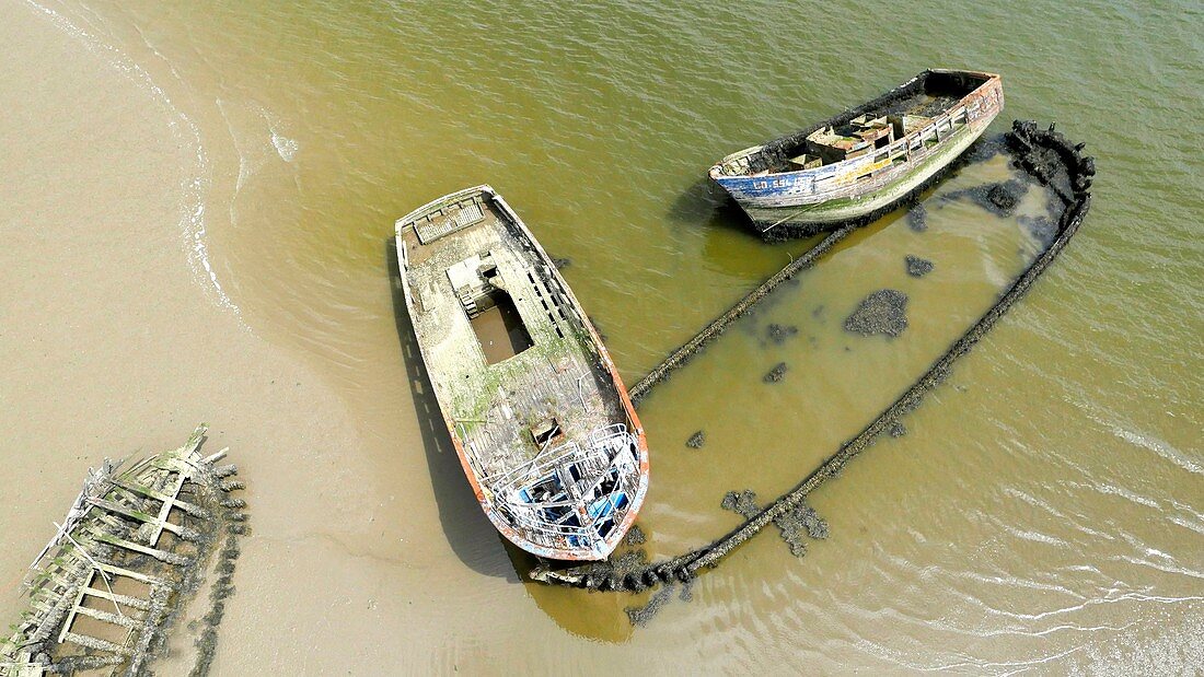 Boat graveyard, Brittany, France