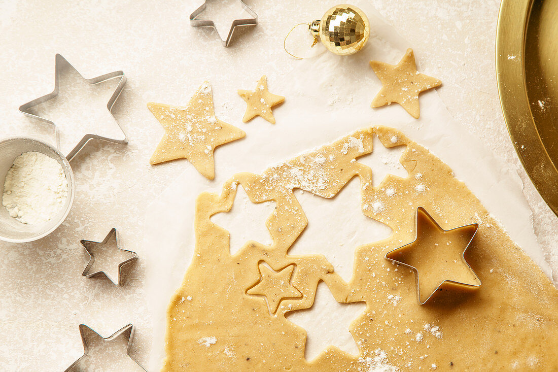 Baking swedish ginger cookies in a star shape