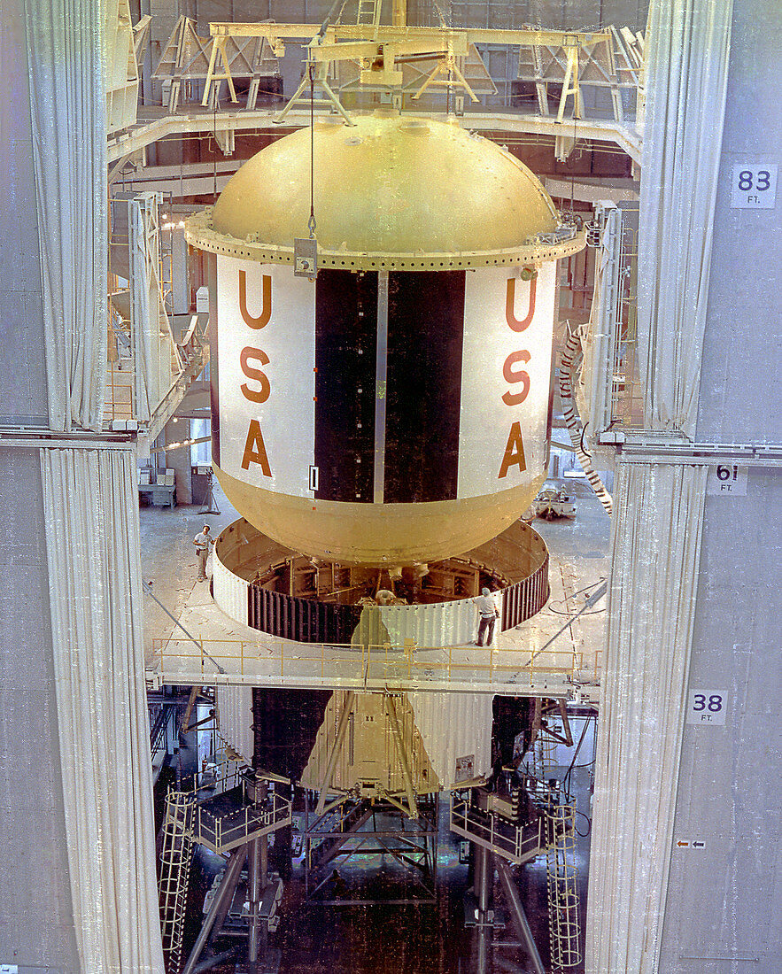 Saturn V first stage vertical assembly, 1967