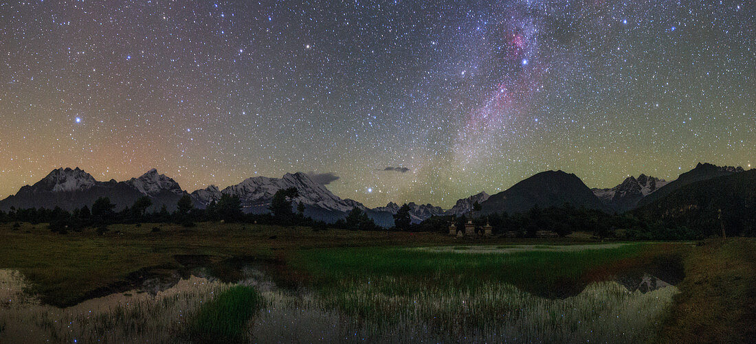 Milky Way over mountains in Tibet