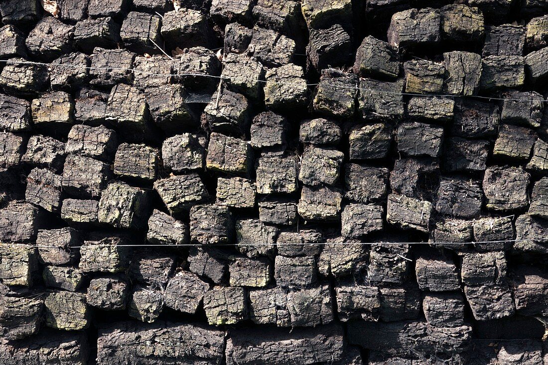 Stacked peat blocks